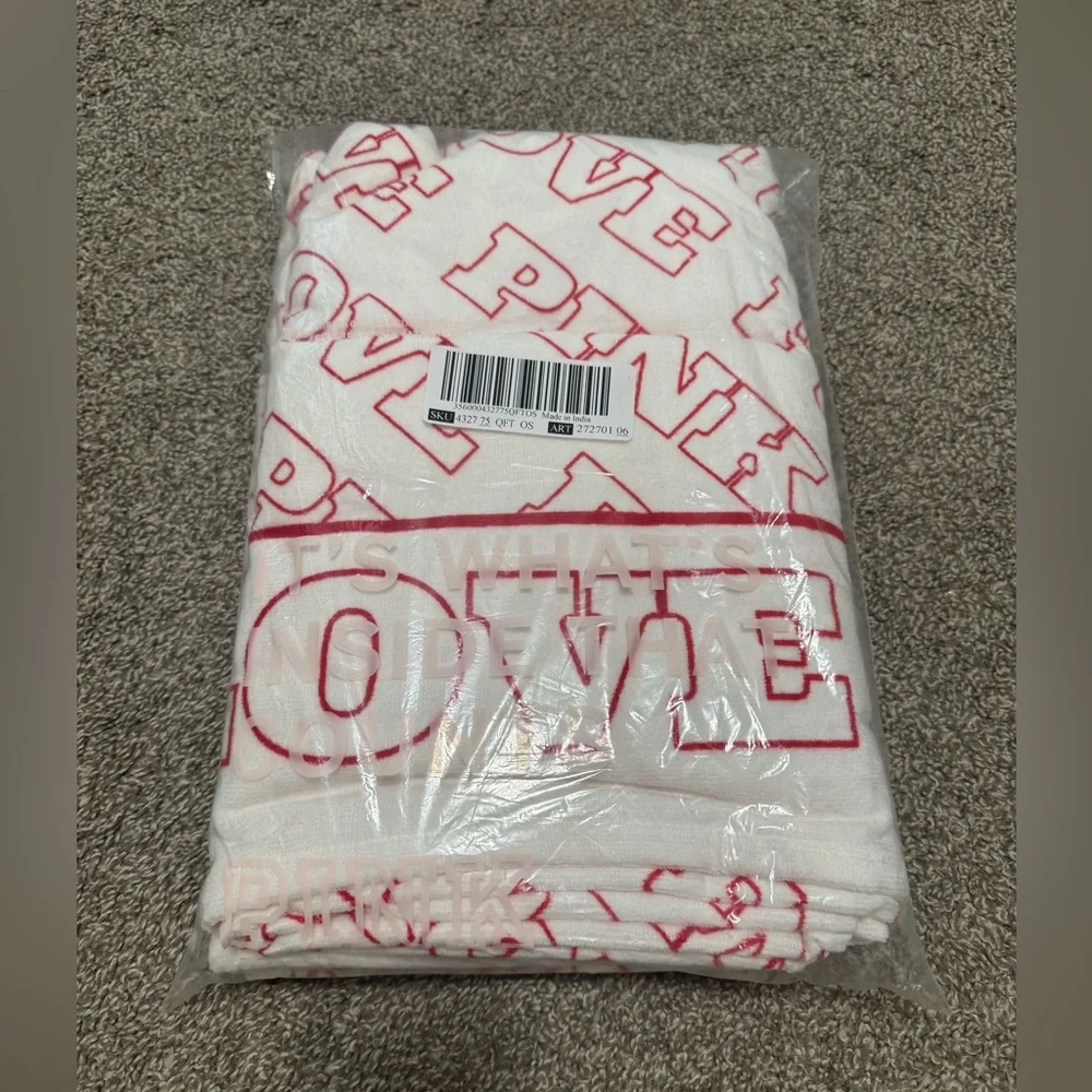 Victoria's Secret White Terry Towel with Pink 'PINK' Logo